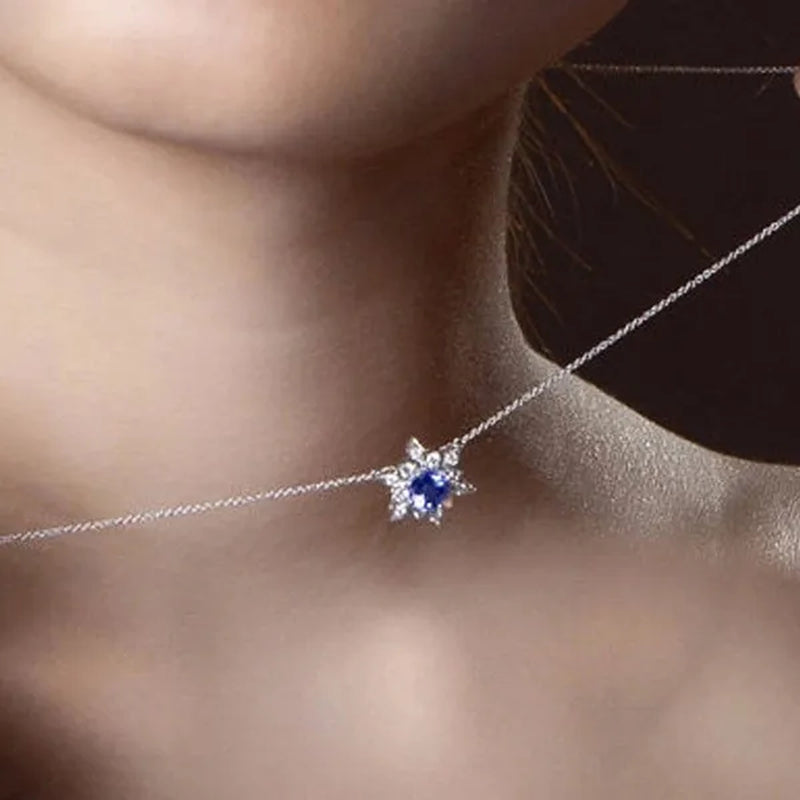 Fashion Zircon Necklace for Women, Elegant Ladies Exquisite Sapphire Jewelry Accessories Valentine's Day Girlfriend Birthday Gifts for Her