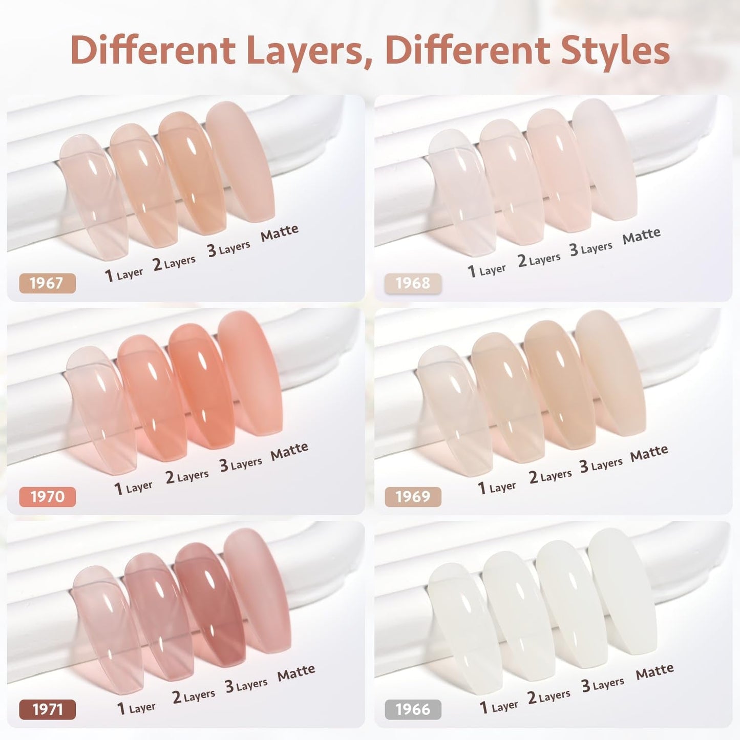 Milky Jelly Nude Gel Nail Polish Set, 6 Transparent Colors Sheer White Pink Soak off UV Light Cure Gel Polish Kit for Salon and Nail Art DIY at Home