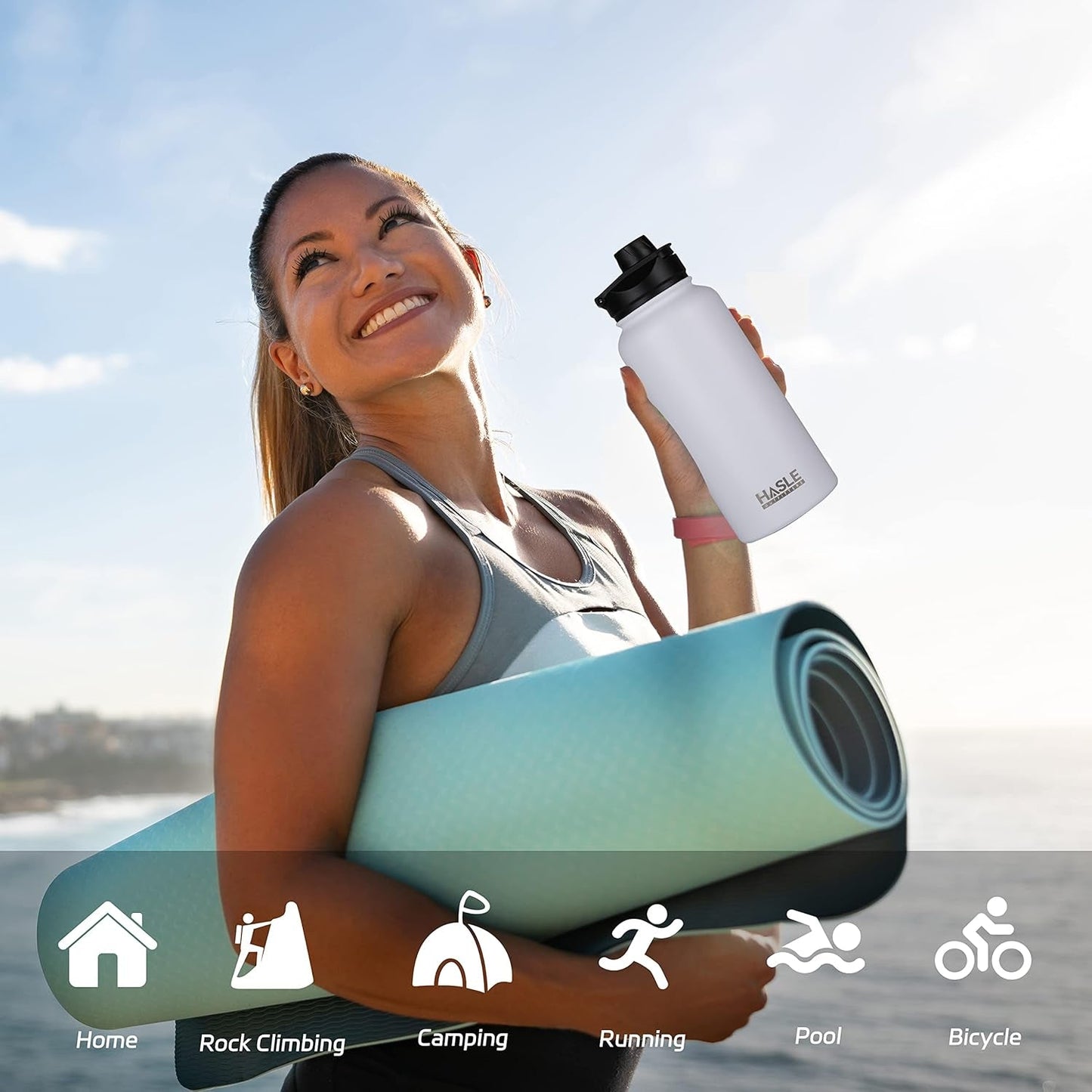 32 Oz Insulated Water Bottle Stainless Steel Double Walled Vacuum Sports Water Bottle with 2 Lids (Straw and Spout Lid) for Gym Camping Hiking(White,1)
