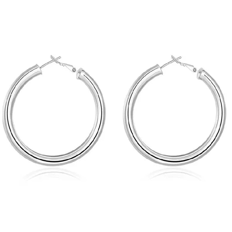 925 Sterling Silver Earrings Fashion Pretty Fashion Women Party 5CM Round Earring Jewelry Big Circle Lady Wedding