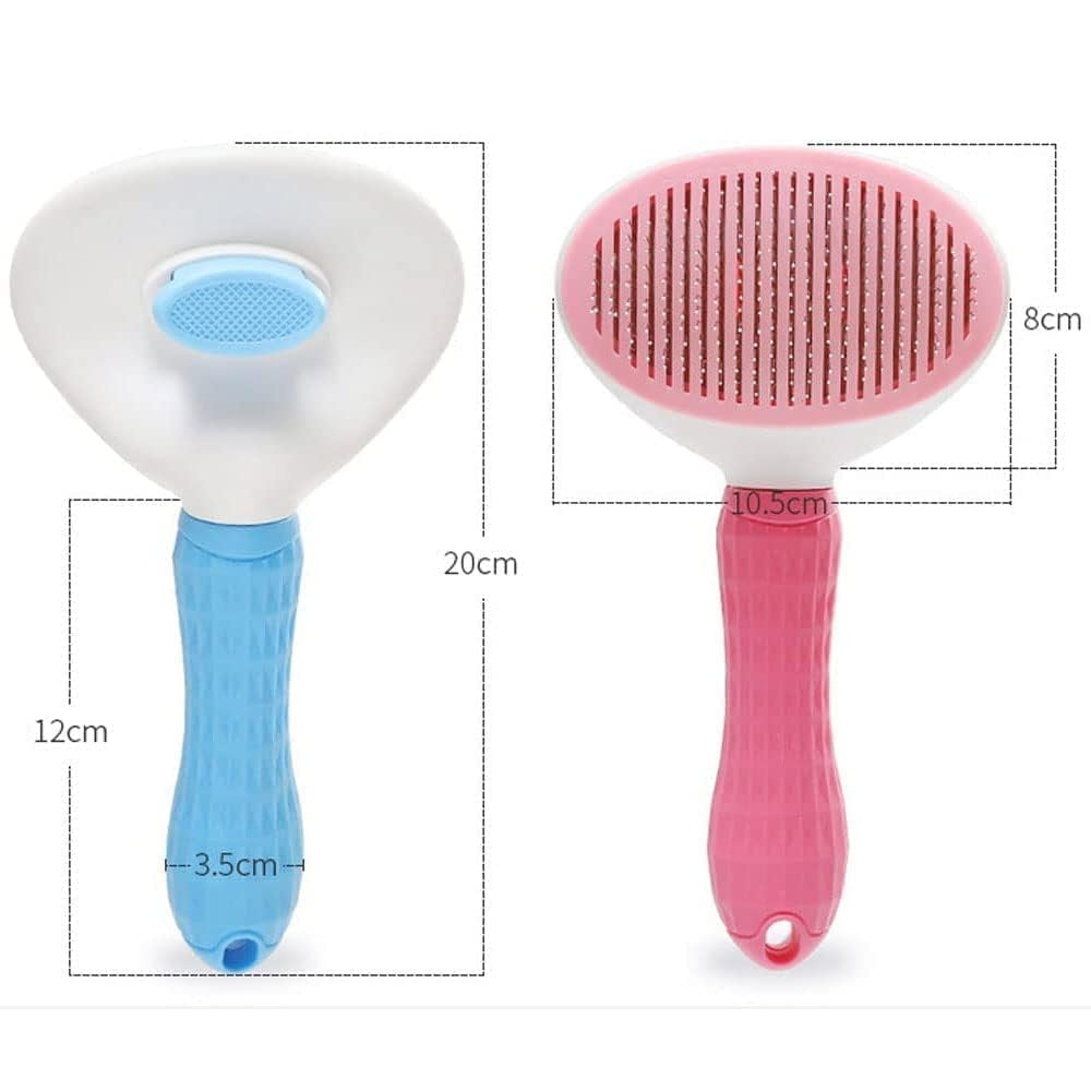 Self-Cleaning Slicker Brush for Pet Grooming, Smooth Handle with Cleaning Button for Cat and Dog Shedding, Massage and Detangling (Blue)