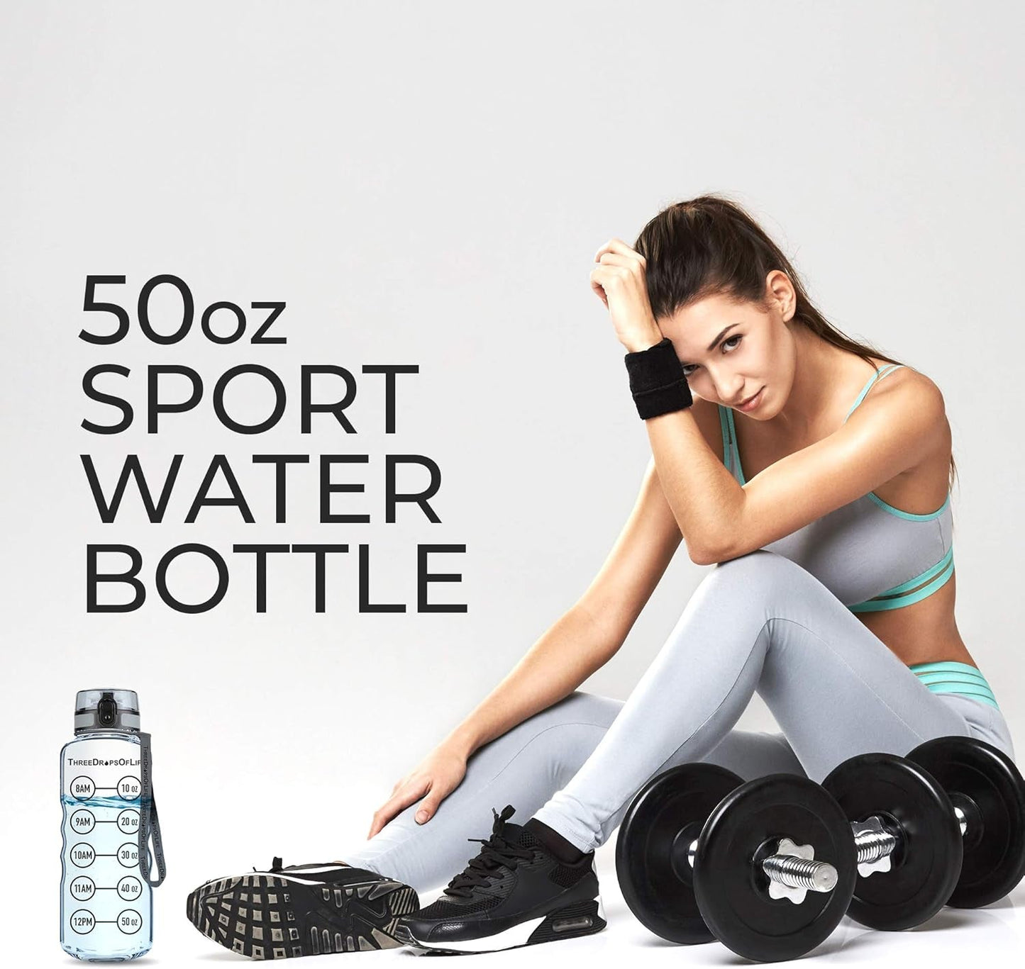 50Oz Sport Water Bottle - Best for High Capacity Hydration - Clear Tritan Plastic, BPA Free, Flip Top, Leak Proof Lid, Re-Design Lid, New Strainer, Strong Reusable 50 Oz Clear Sports Water Bottle