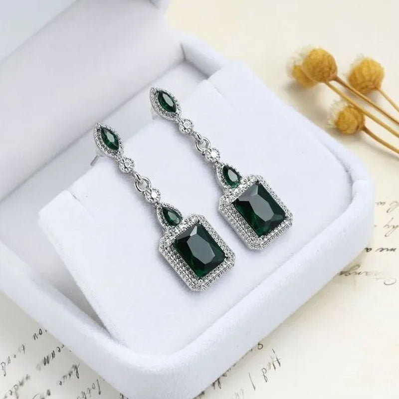 Exquisite Silver Plated Green Cubic Zirconia Wedding Birthday Blue Red Stone Circle Pendant Earring Earrings Jewelry Gift