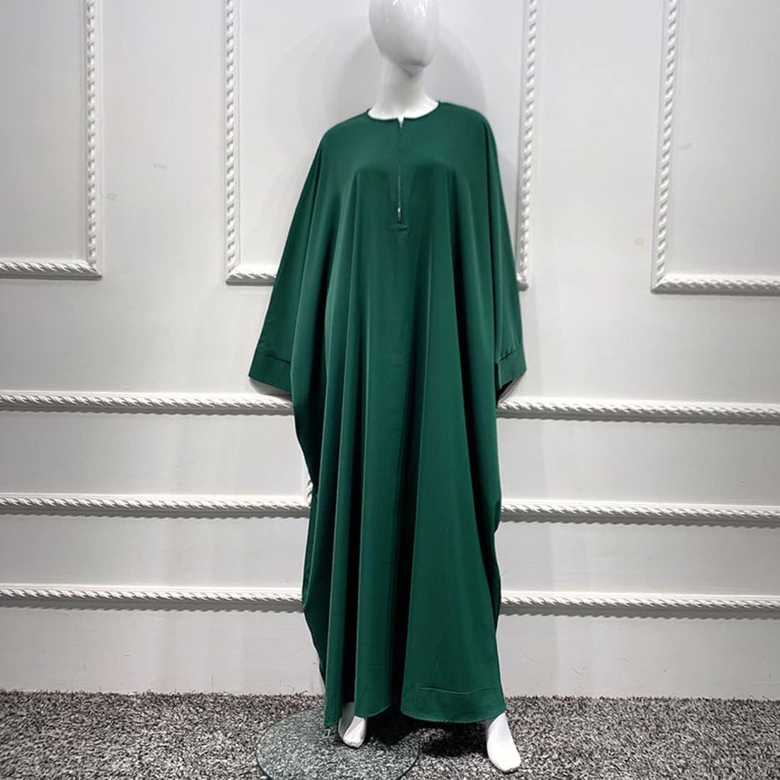 Muslim Women Batwing Abaya Dress Front Zipper Kaftan Islamic Maxi Dress Middle East Robe