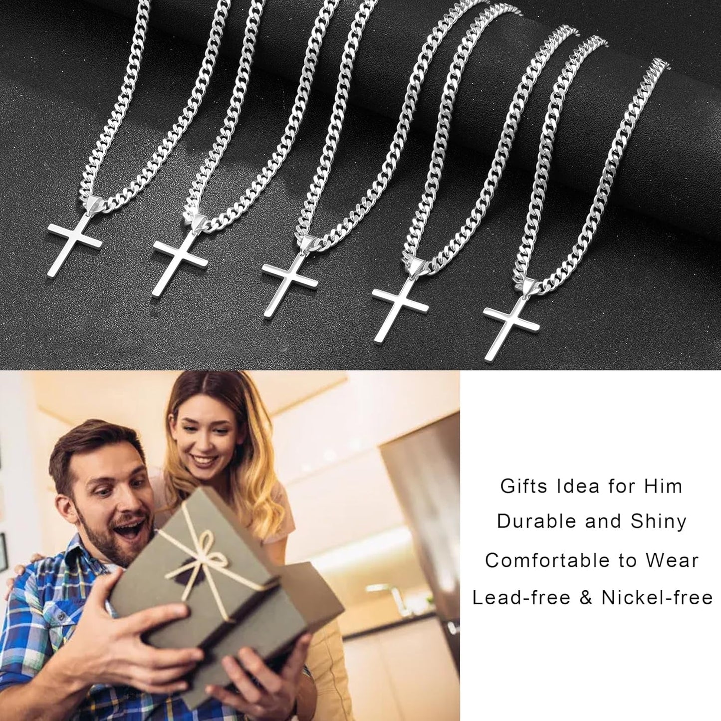 925 Sterling Silver Cross Necklace for Men, 5Mm Italian Diamond Cut Cuban Link Curb Chain Cross Necklace for Men Jewelry 16 18 20 22 Inch