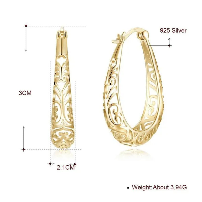 Women Vintage 925 Sterling Silver Hollowout Arabesquitic Earrings