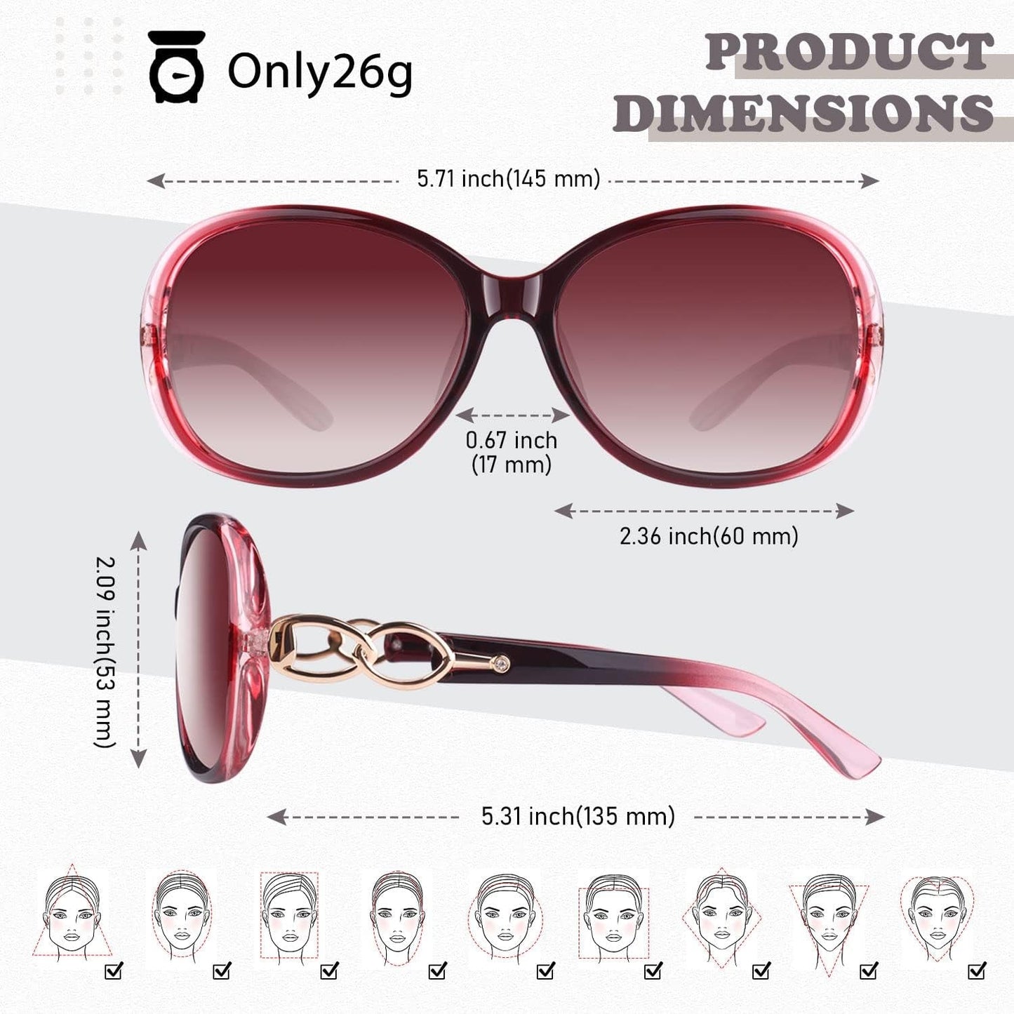 Sunglasses Womens Polarized Trendy Oversized Sun Glasses Fashion Ladies Shades 100% UV400 Protection S85