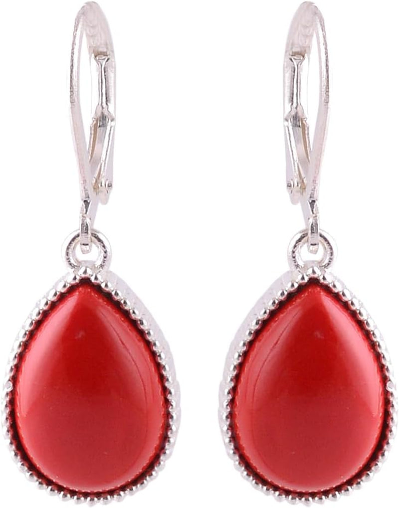 Handmade Coral & Turquoise Rectangle Leverback Earrings - 925 Sterling Silver Lapis Lazuli Dangle Earrings for Women, Blue Sapphire Teardrop Jewelry