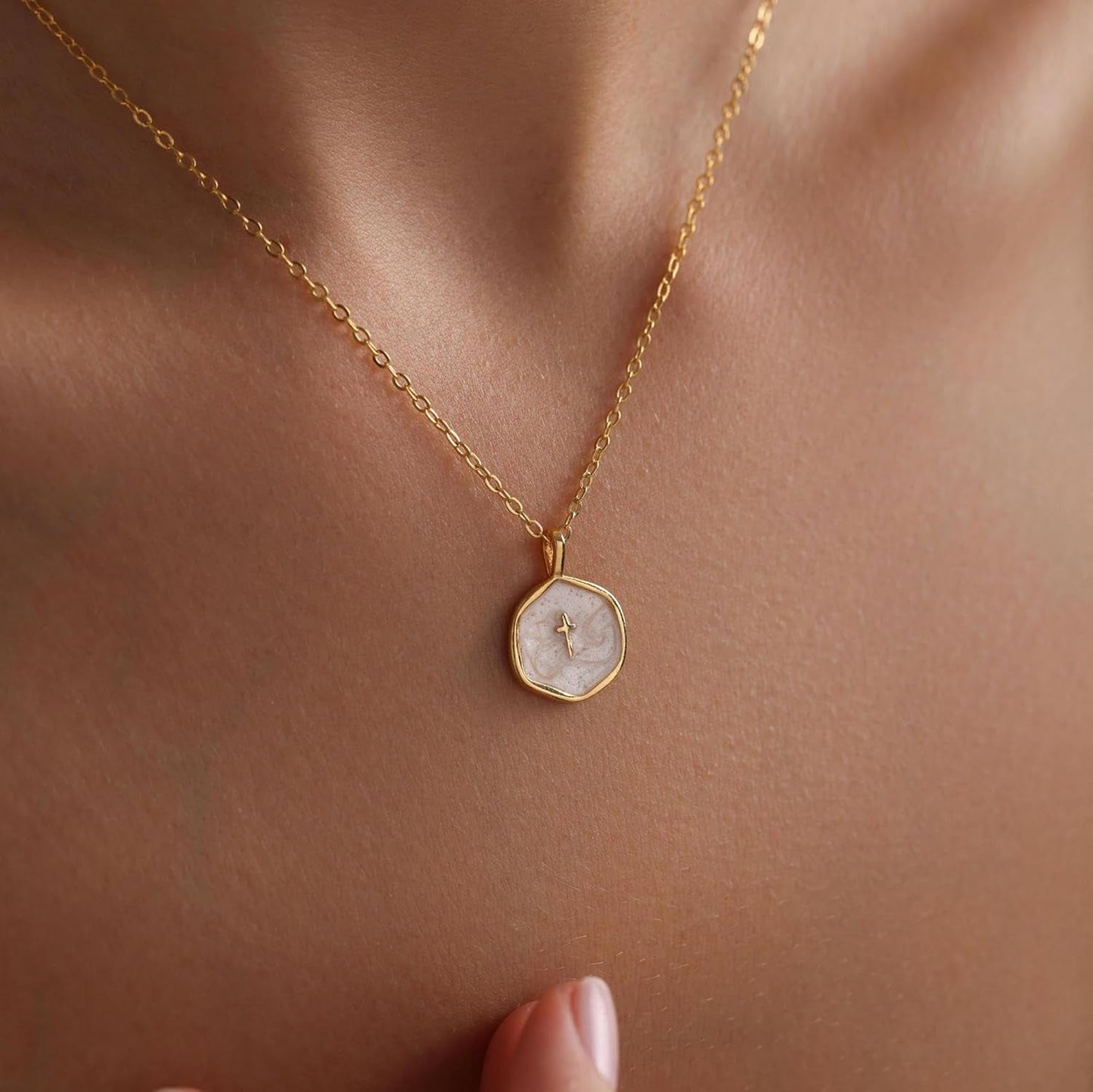 Cross Necklace for Women Dainty 14K Gold Plated Cross Necklace, Simple Cute Gold Cross Charm Necklaces for Women Easter Christian Baptism Religious Faith Jewelry Gifts