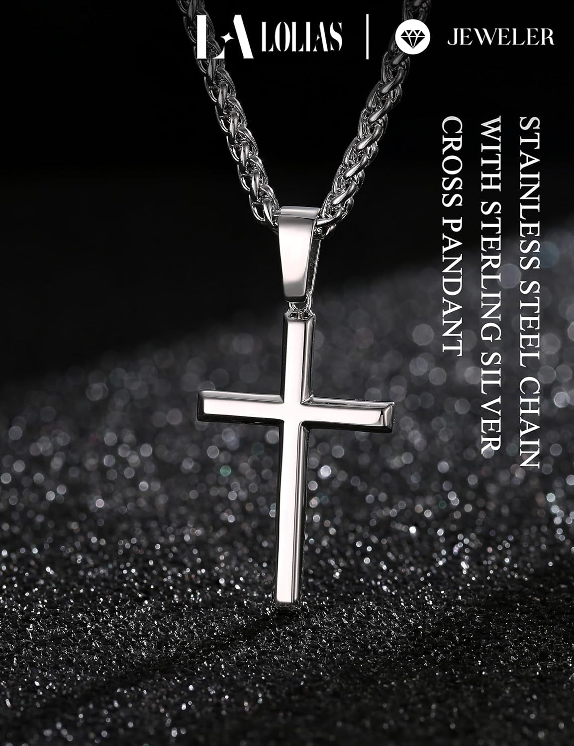 925 Sterling Silver Cross Necklace Men-Removable Silver Cross Pendant with Hypoallergenic 316L Stainless Steel Wheat Chain Crucifix Necklace Jewelry for Mens Women, 16-30 Inches