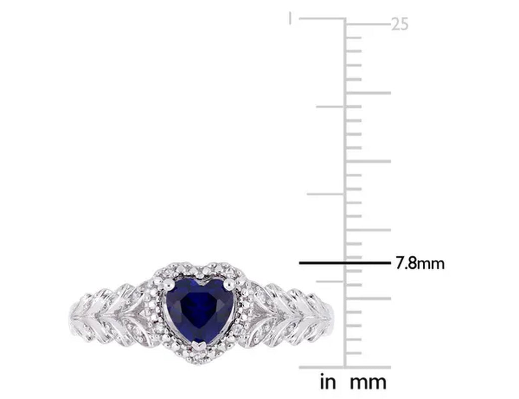 1/2 Carat (Ctw) Lab Created Blue Sapphire Heart Promise Ring in 10K White Gold with Diamonds