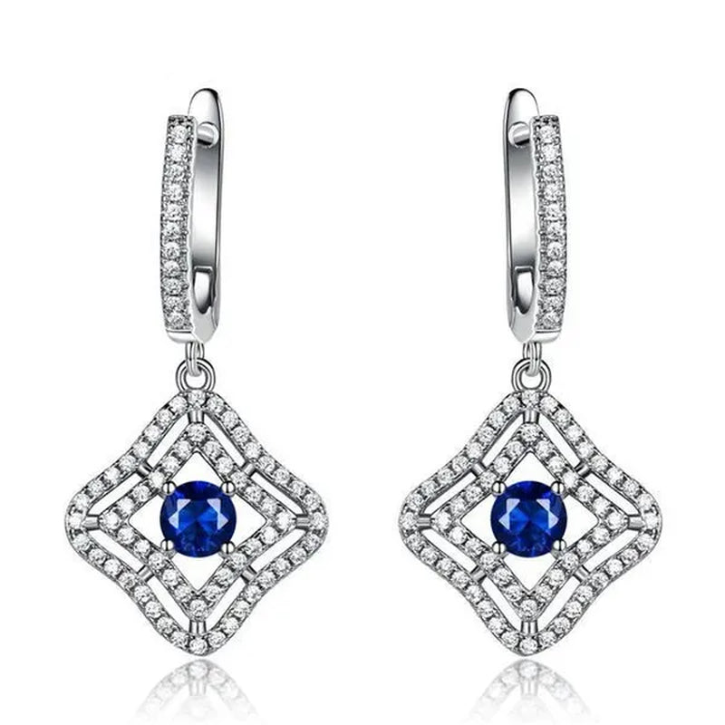 Majesty Diamonds MDS210273 Round Blue Nano Sapphire Halo Dangle & Drop Earrings in 0.925 White Sterling Silver
