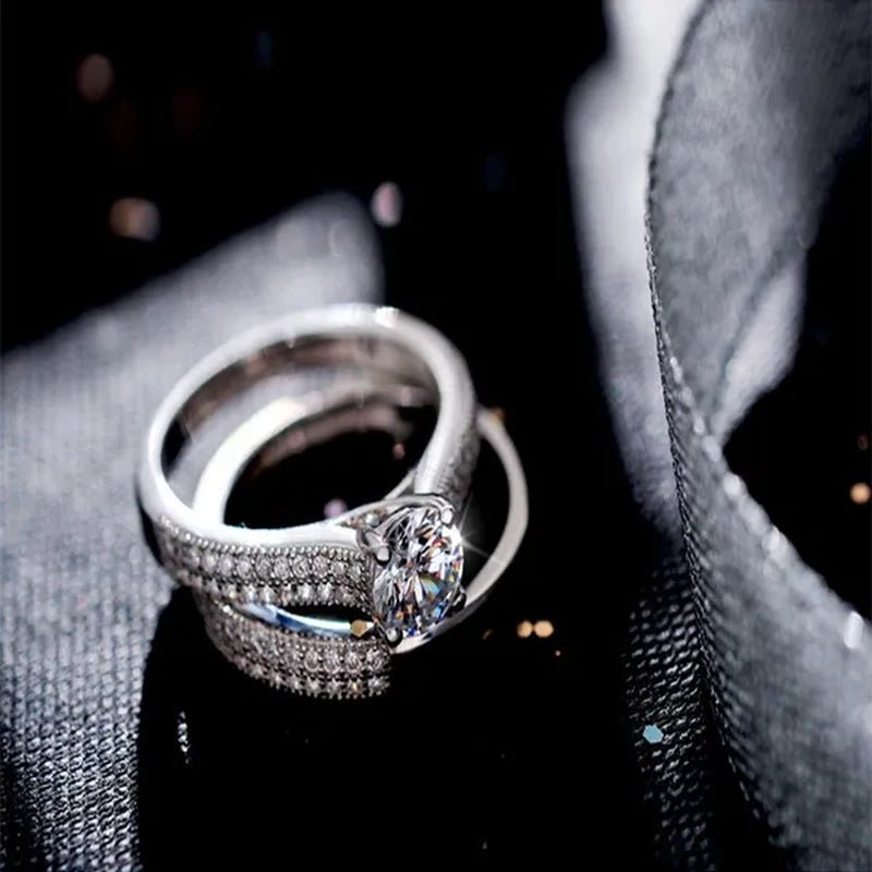 925 Silver Rose Gold Round Cut CZ Wedding Band Engagement Rings Set Women Size 4 5 6 7 8 9 10 11 12