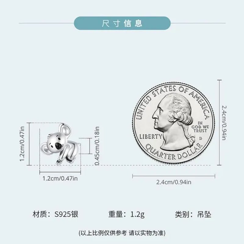 925 Sterling Silver Cute Animal Koala Charm Fit Charm Bracelets DIY