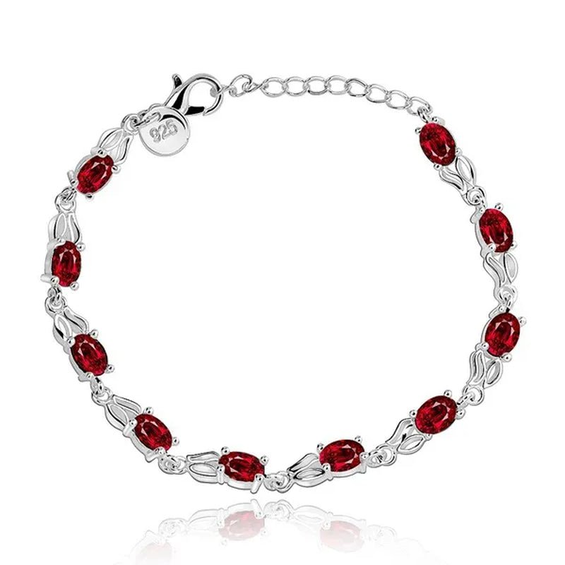 925 Sterling Silver Elegant Charm Beautiful Crystal Stone Red Jewelry Fashion for Women Wedding Bracelets