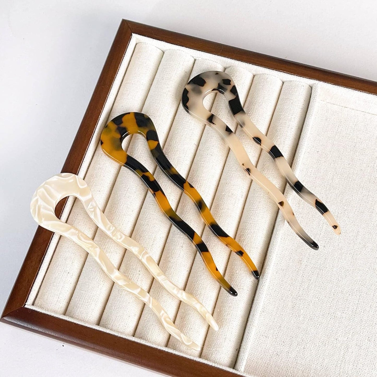 4.6Inch U Shaped Acetate French Hair Pin Tortoise Shell 2 Prong Bun Hair Sticks for Women Thick Long Hair(Pack of 3)
