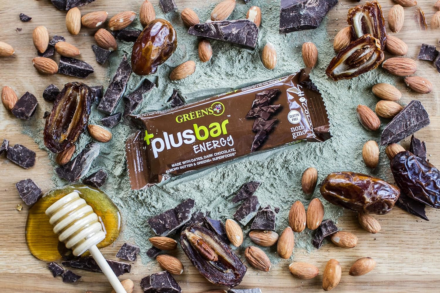 Plusbar Energy Bars, Chocolate, Gluten Free Healthy Snacks with Organic Super Greens, Superfoods & Dark Chocolate, Vegan, Dairy Free & Non GMO, 8G Protein Meal Replacement Bars, 12 Bars