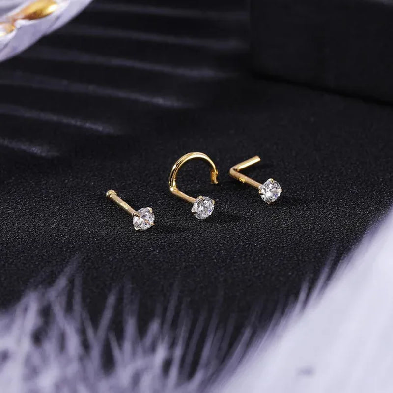 8Pcs 20G/18G 925 Sterling Silver Nose Stud Set Cubic Zircon Nose Piercing L Shaped/Nose Bone/Nose Screws Rings Nostril Piercing Jewelry