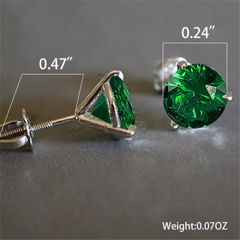 925 Sterling Silver 1 Ct round Cut Chic Tsavorite Sapphire Stud Earrings Anniversary Birthstone Ear Studs Dainty Wedding Jewelry