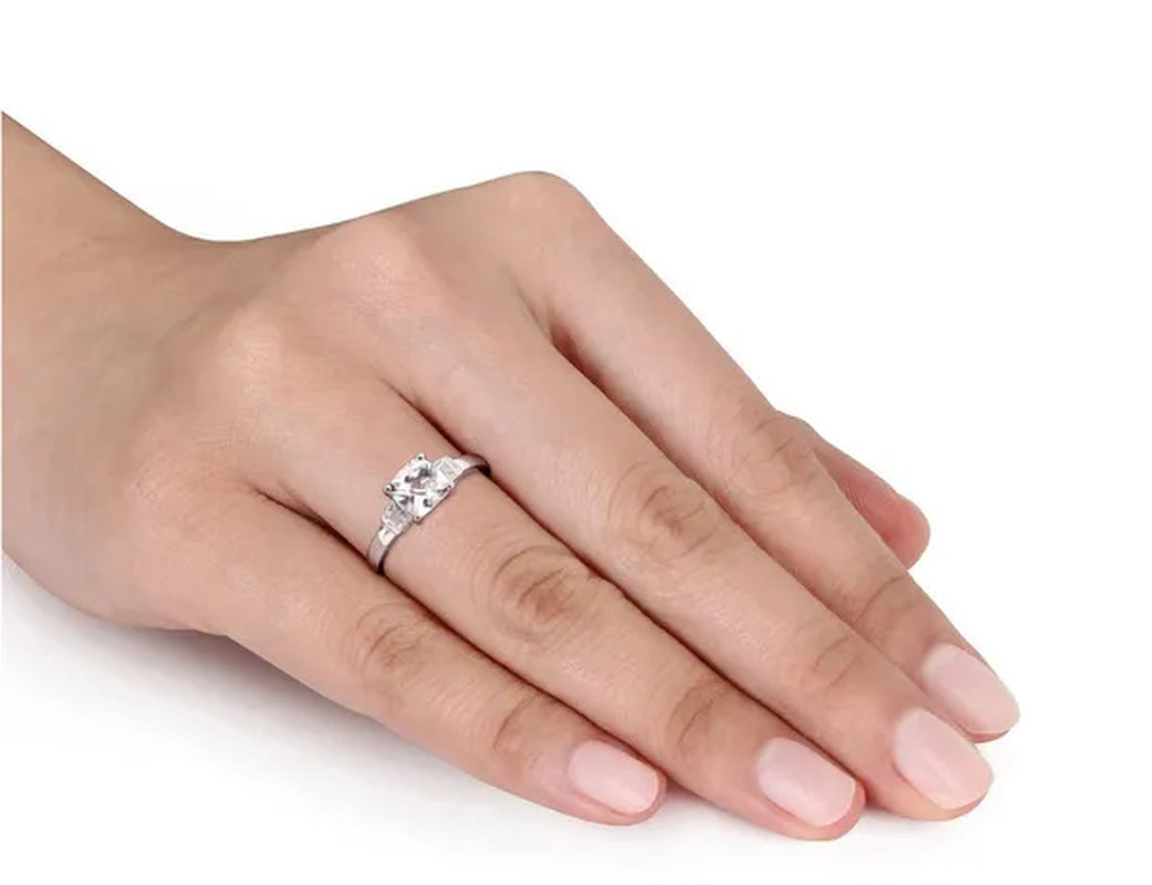 1.25 Carat (Ctw) Cushion-Cut Lab-Created White Sapphire Ring with Accent Diamonds in Sterling Silver