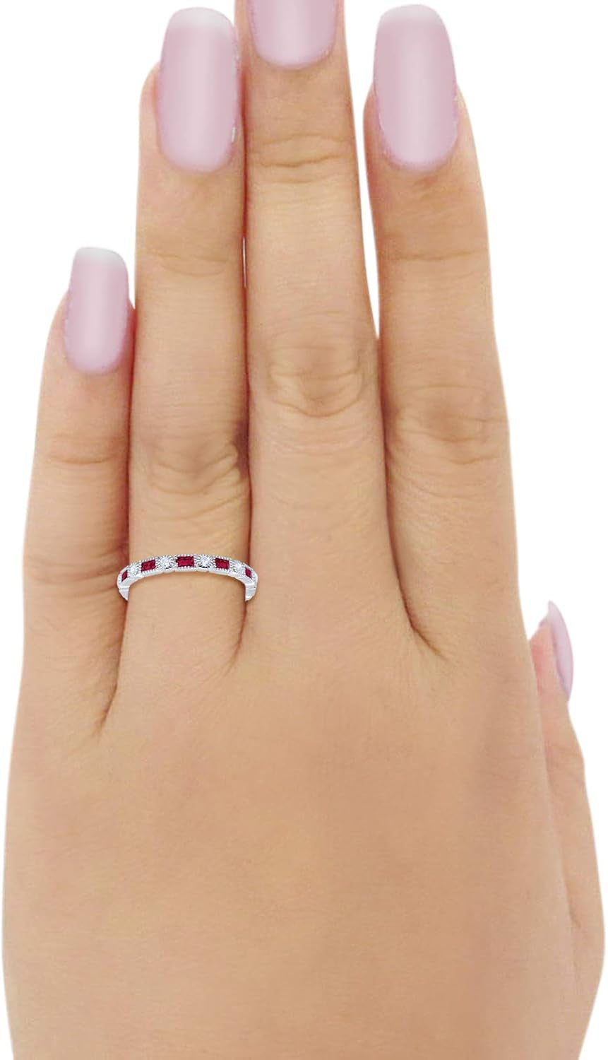 3Mm Art Deco Full Eternity Wedding Band Baguette round Cubic Zirconia 925 Sterling Silver Choose Color