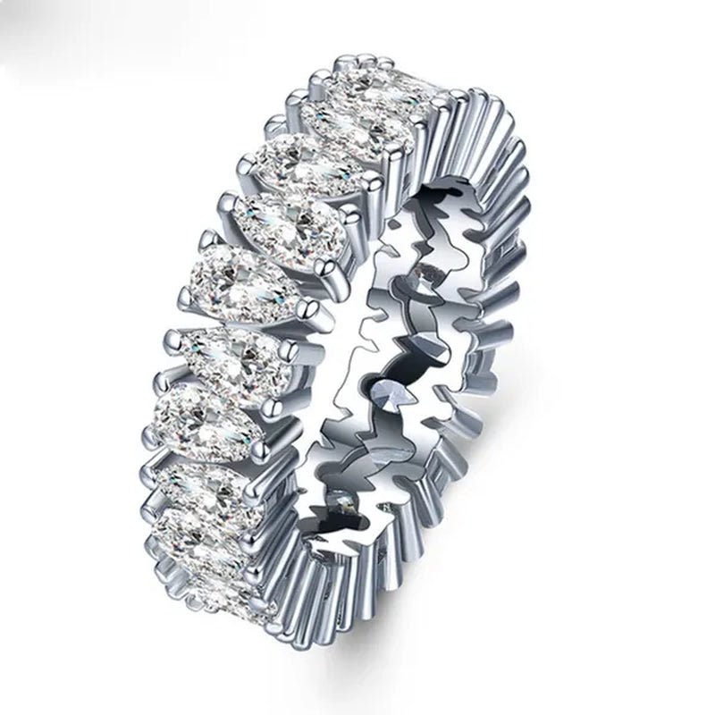 Luxurious Silver Natural Gemstones White Sapphire Wedding Birthstone Bride Flower Engagement Ellipse Drop Ring Jewelry Size 6 7 8 9 10