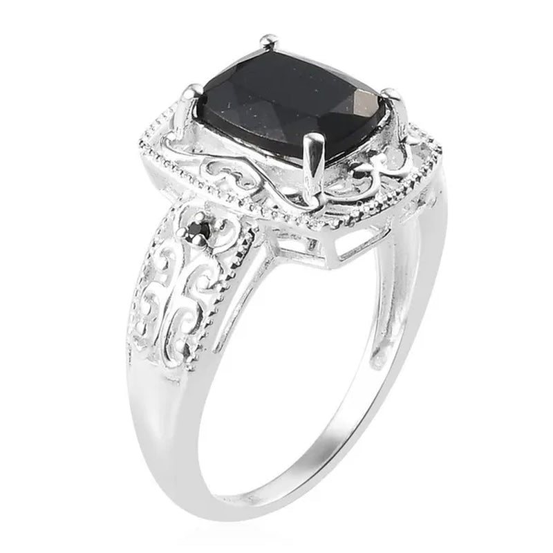 925 Sterling Silver Black Tourmaline Black Spinel Statement Ring for Women Graduation Gifts for Her Fashion Jewelry Cttw 2.5
