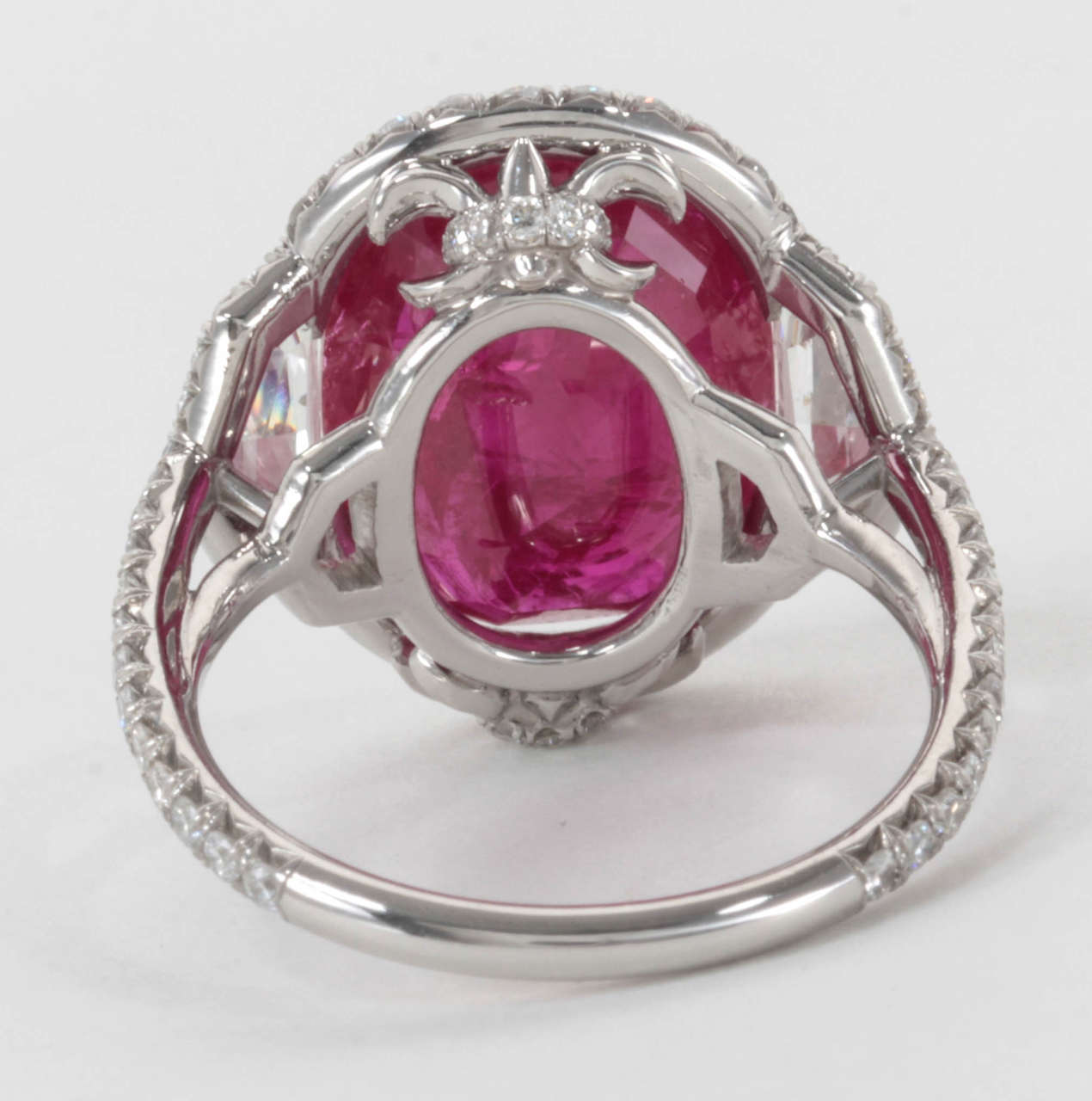 Exquisite 8 Carat Oval Ruby and Diamond Platinum Cocktail Ring