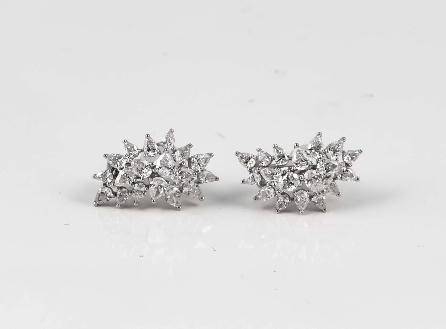 Elegant 3.42ct Pear Shape Diamond Cluster Clip-On Earrings 18k White Gold