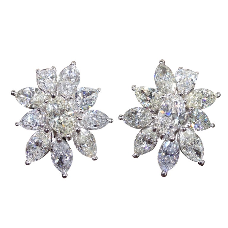 Multi Shape Diamond Cluster Button Earrings in 18k White Gold