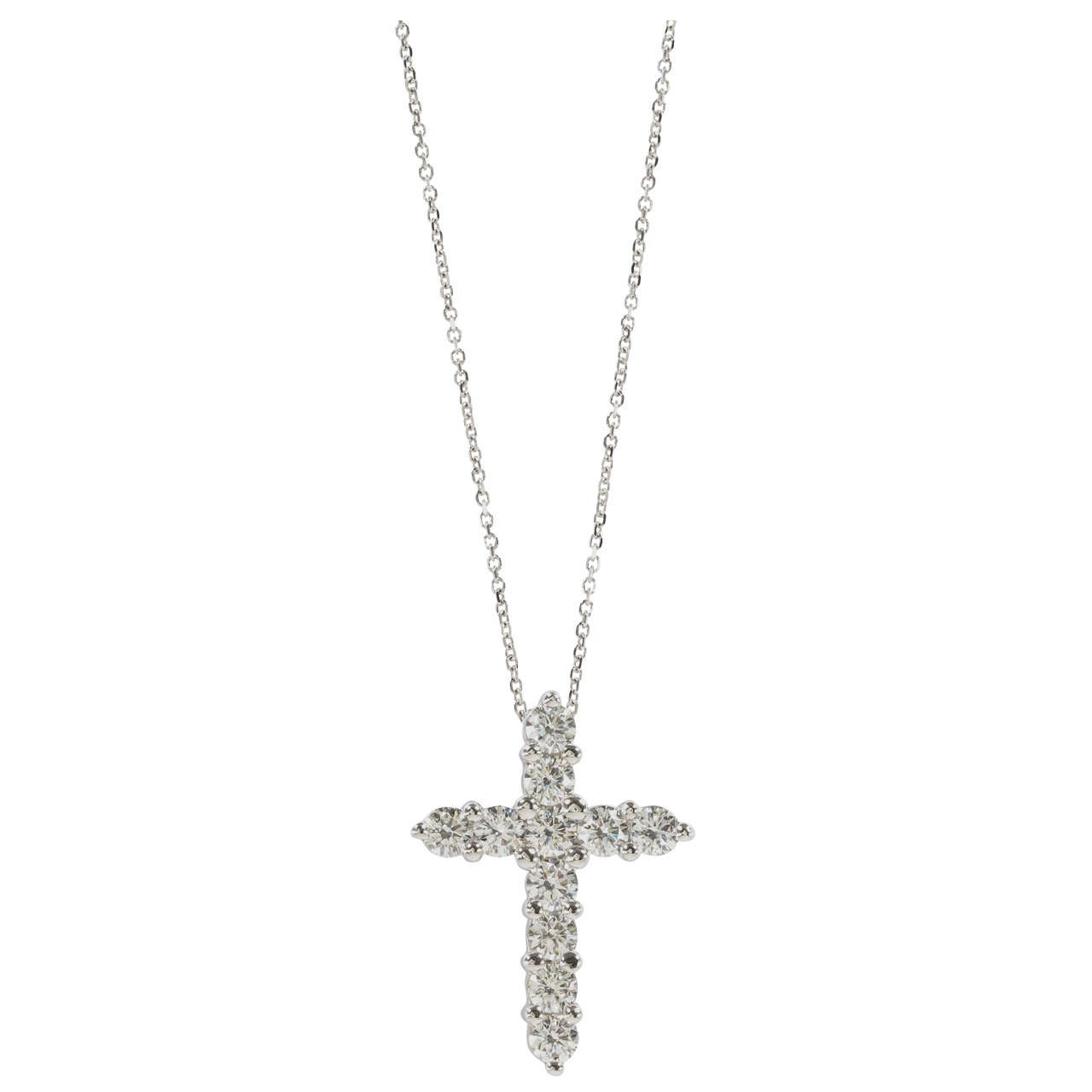 Classic 2.36 Carat Diamond Cross Pendant 14k White Gold Necklace