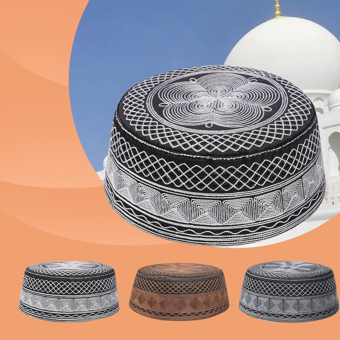 Men Muslim Prayer Kufi Hat Prayer Headwear Cap Islamic Beanie Skull Cap Embroidery Kofia Topi Sun Hat