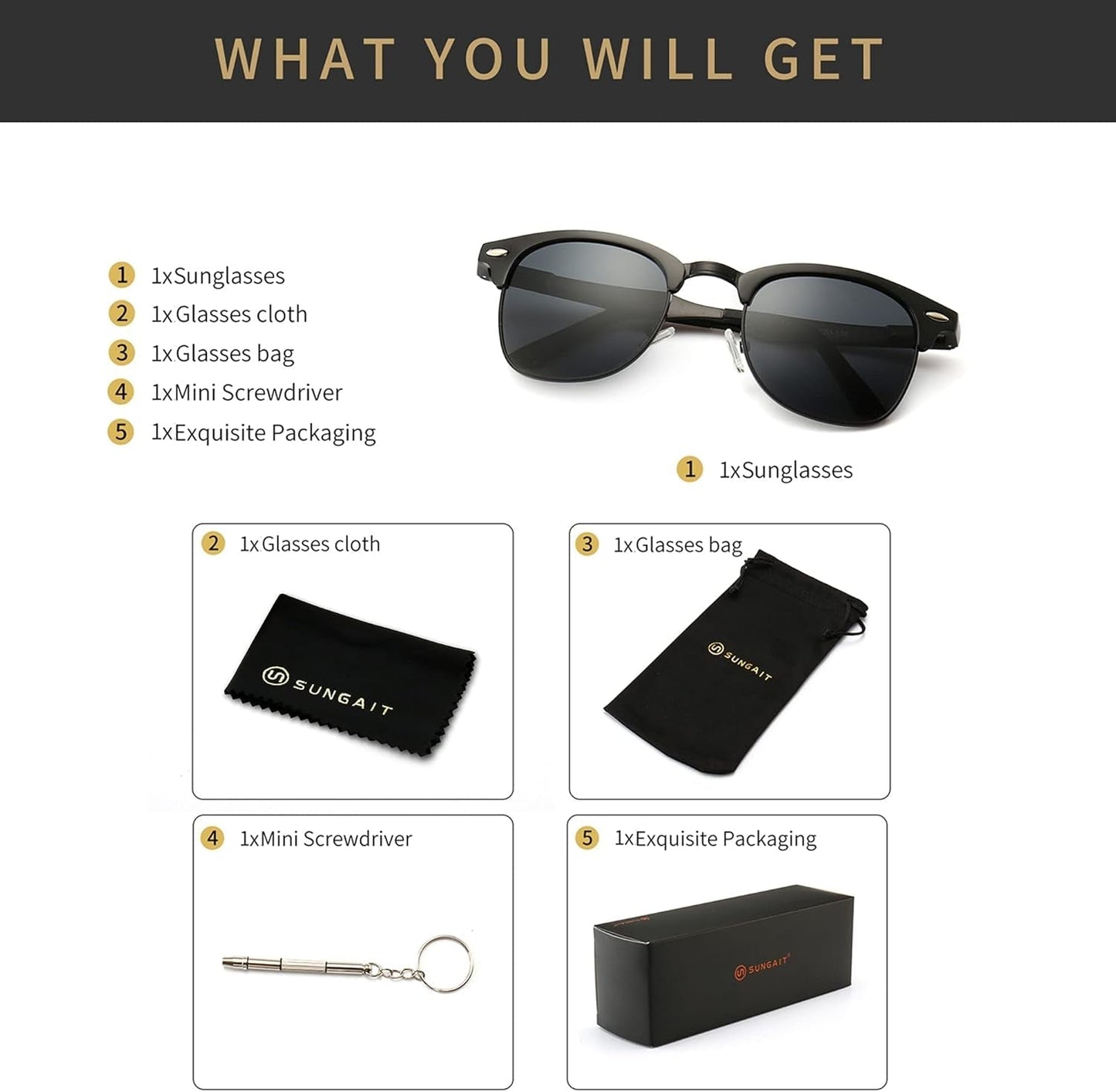 Polarized Sunglasses for Men and Women, Classic Half-Frame Retro Shades for Driving, Travel, and Outdoor Activities