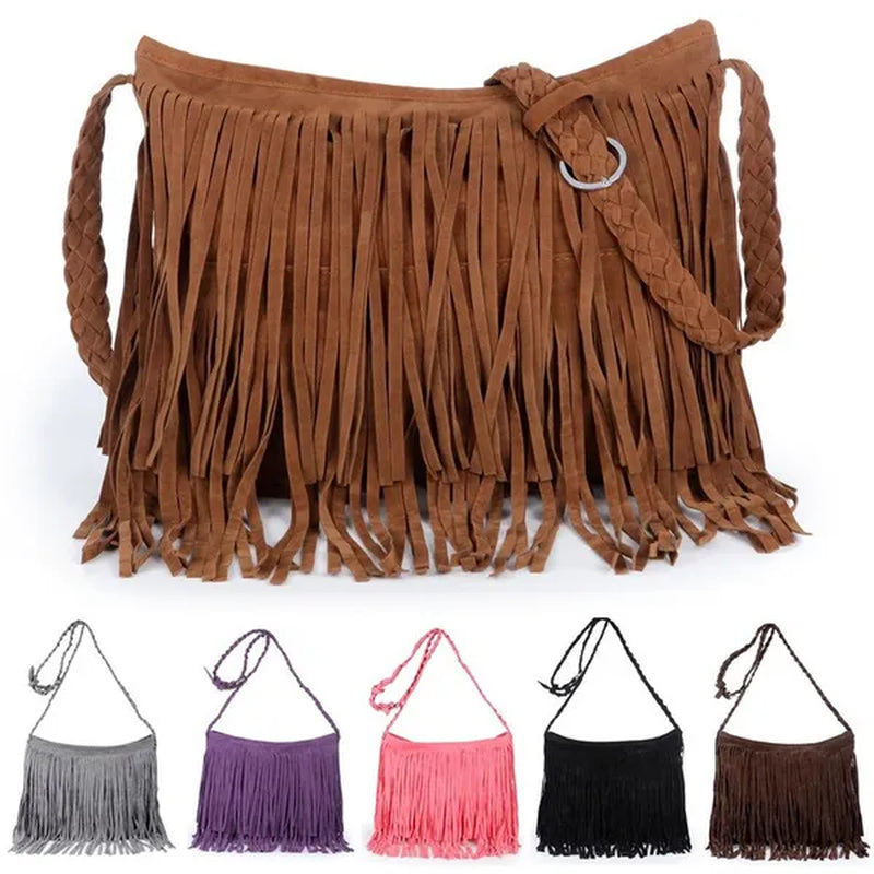 Womens Fashion Faux Suede Fringe Tassel Shoulder Bag Beach Handbags Messenger Bag(6 Colors)