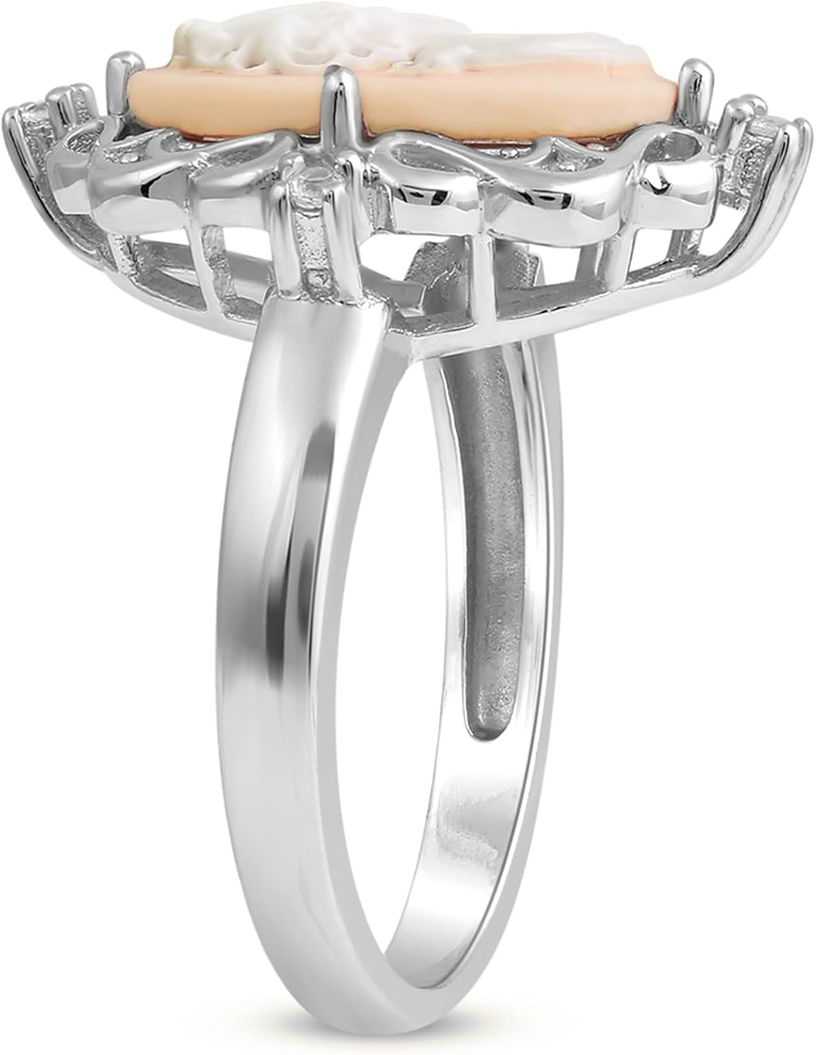 Pink or Blue Agate Cameo Ring in Sterling Silver with round Created White Sapphire