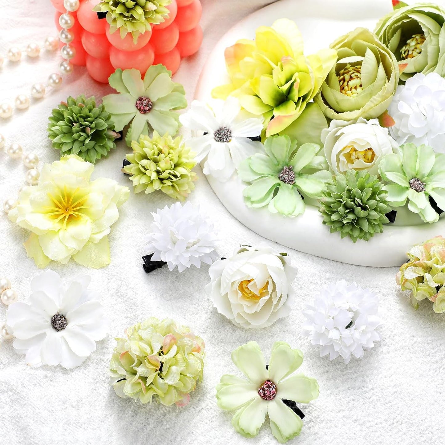 21 Pcs Flower Hair Clip Rose Hair Clips Barrettes for Women Flower Accessories Boho Bride Claw Clip Hairpin Brooch Pin Headpiece for Wedding(Cyan Series)