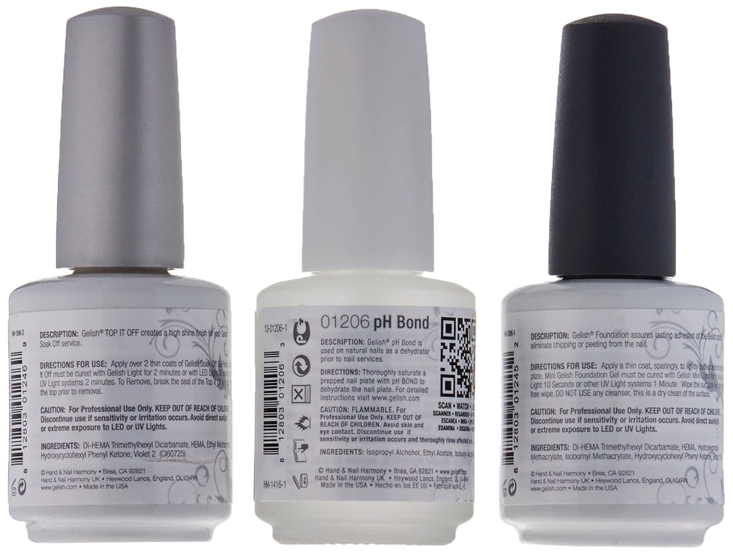 Gelish Terrific Trio Essentials 15 Milliliter Basic Care Soak off Manicure Gel Nail Polish Kit with Foundation, Ph Bond and Top It off Gel