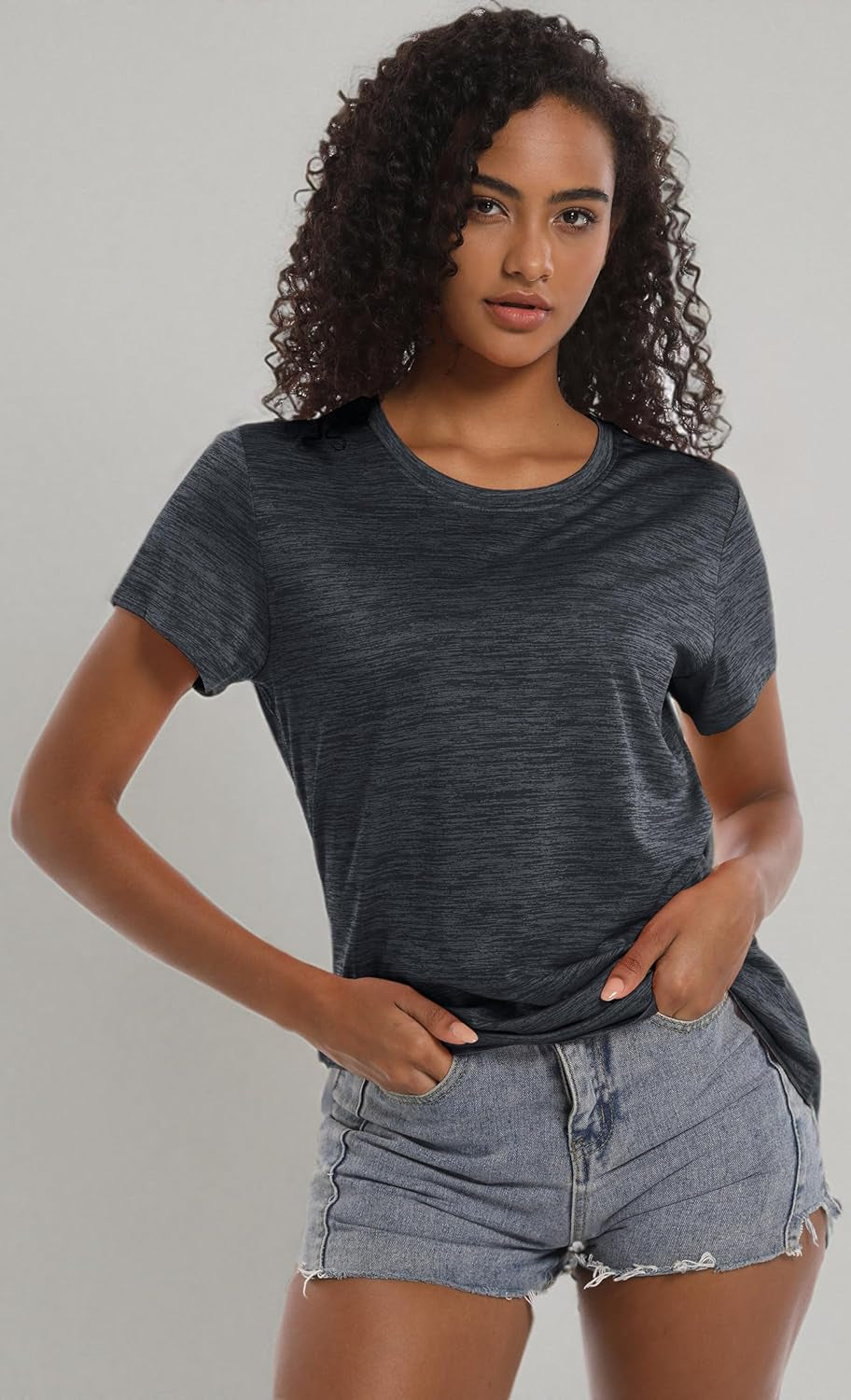 Women'S Workout Shirts Crewneck Short Sleeve Moisture Wicking Lightweight Tops for Gym Athletic Sports
