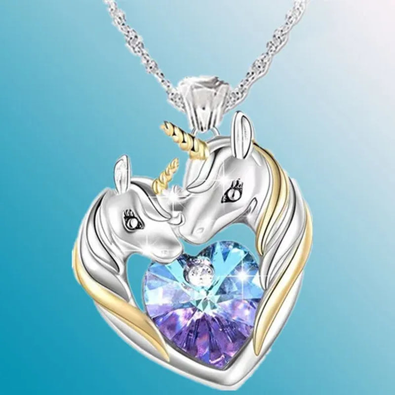 Exquisite Fashion Silvery Women'S Fashion Unicorn Pendant Heart Necklace Elegant Women Lovely Exquisite Banquet Festival Valentine'S Day Christmas Eternal Jewelry Anniversary Gift