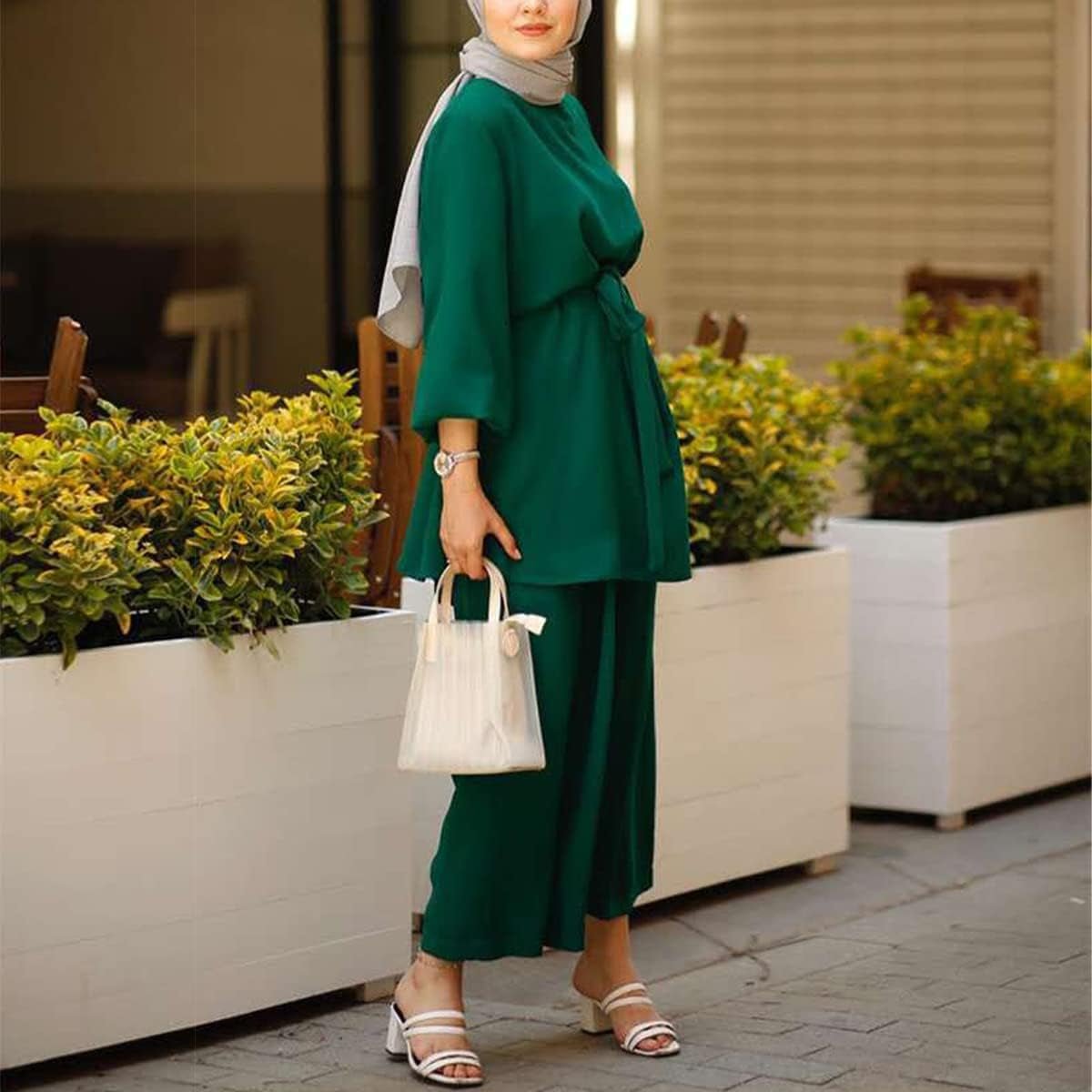 Abayas for Women Muslim Long Sleeve Loose Top Pants 2 Pcs Dubai Islamic Muslim Clothes