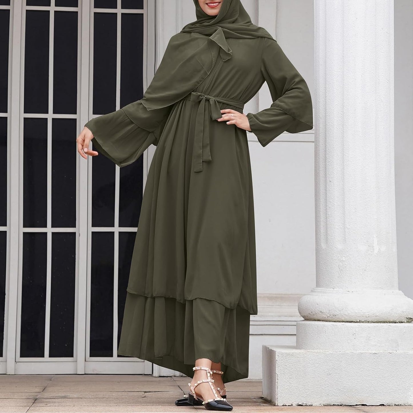 Abayas Muslim Dress for Women Long Sleeve Islamic Abaya Eid Dubai Kaftan Dresses Middle East Prayer Dress Chiffon Robe