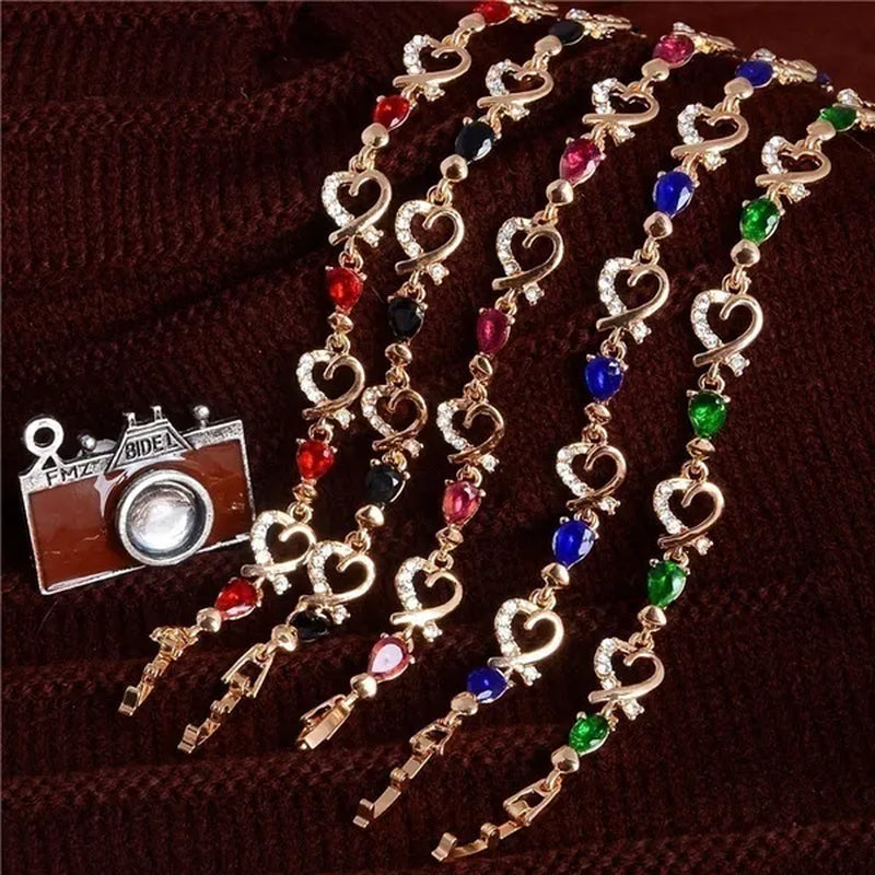 Trendy Women/Lady's Fashion Crystal Diamond 18k Gold Plated Heart 5 Colors CZ Stones Bracelets & Bangles Jewelry Gifts