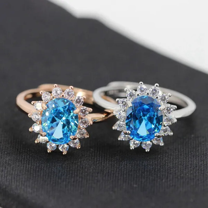 925 Silver Plated White Gold Rose Gold Live Ring Set with Sapphire Center Stone 6X8mm~8X10mm Commemorative Wedding Custom Ring
