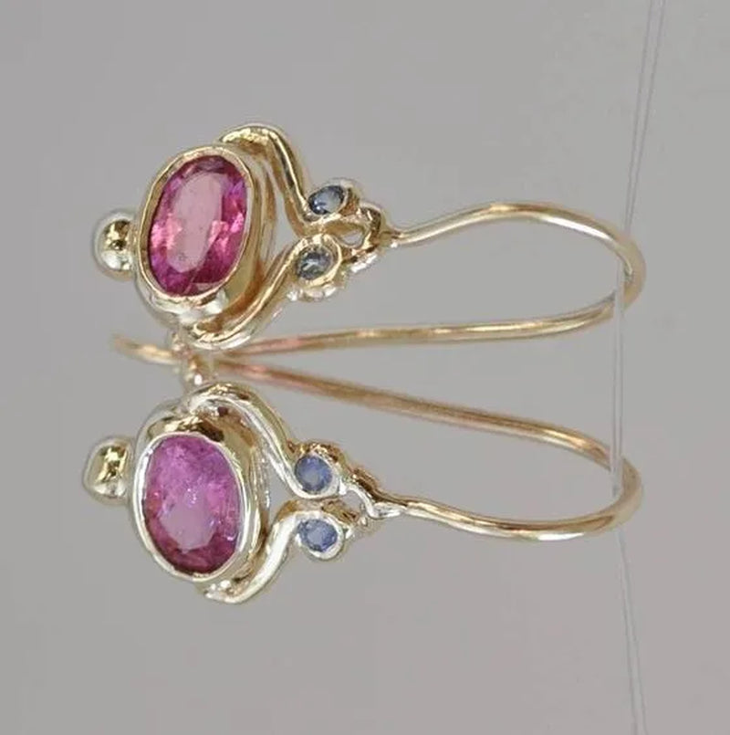 Glittering Women Waterdrop Cut Red Ruby Floral Dangle Earrings 18 K Yellow Gold Filled Antique Wedding Stud Drop Earring Wedding Jewelry