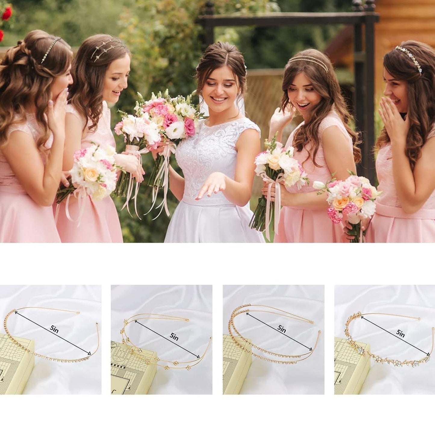 Gold Bridal Headband 4 Pieces Rhinestone Headbands AB Crystal Flower Girl Leaves Crown Head Band Tiara Wedding Hair Accessories