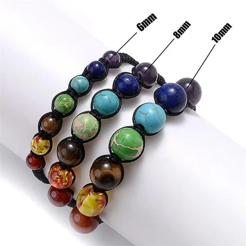 New Fashion Classic 7 Chakra Beads Bracelet Natural Stone Black Rope Braided Yoga Reiki Healing Balance Bracelets Bangles Couple Bead Bracelet Meditation Gift Jewelry