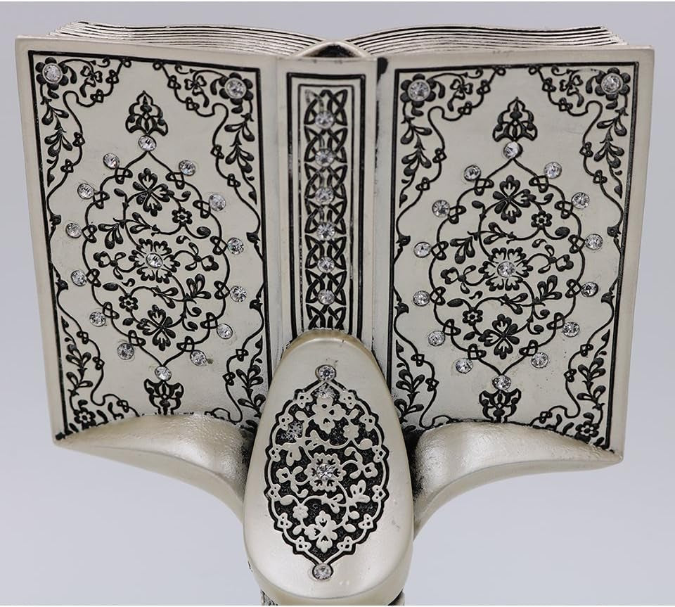 Quran Open Book with Ayatul Kursi and Nazar Dua - Muslim Home Decor Showpiece Ornament Gift 6.25 X 4.5In (Mother of Pearl)