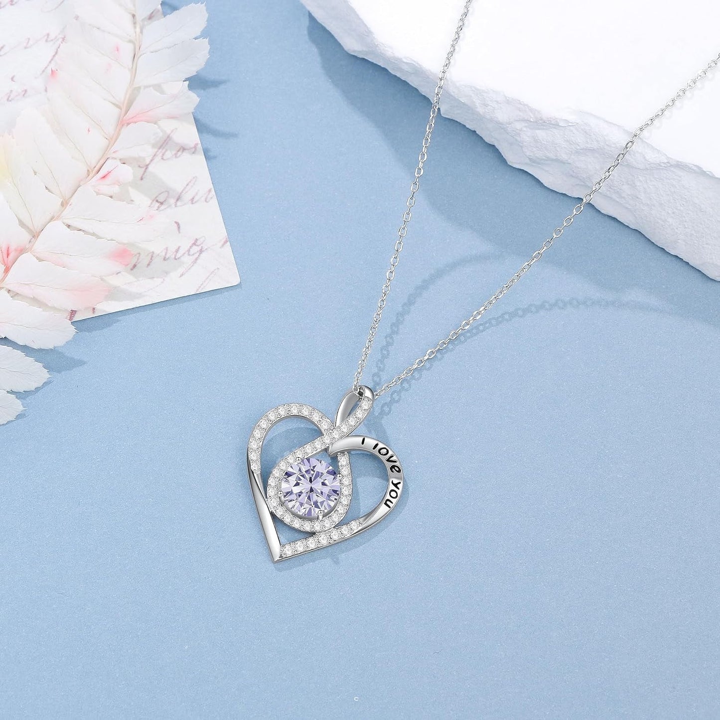 Infinity Heart Turquoise Aquamarine Blue Birthstone Necklace for Daughter - I Love You Gift for December, Christmas, Valentines