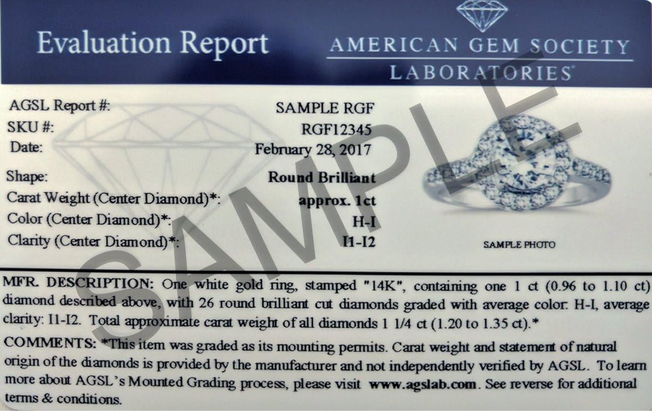 AGS Certified 1 Carat Diamond Solitaire Ring in 14K White Gold (J-K Color, I2-I3 Clarity)