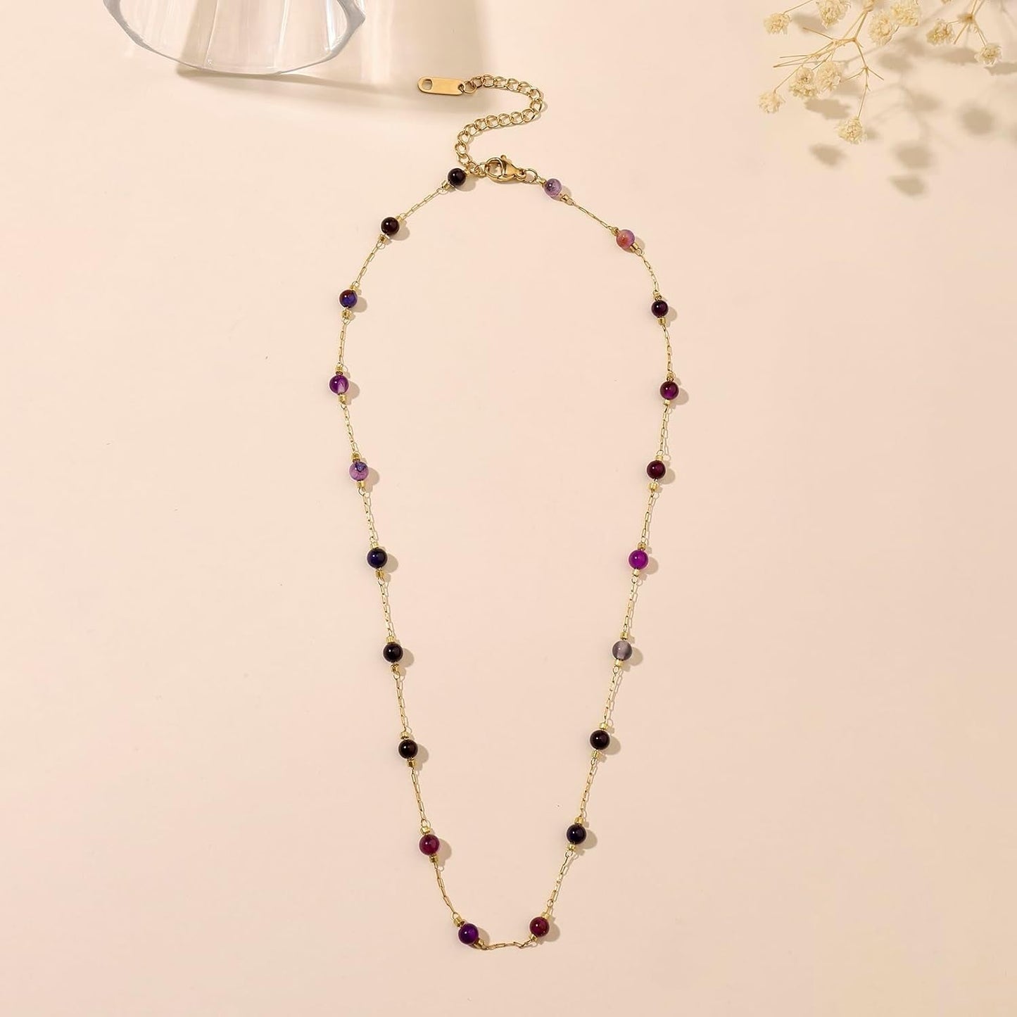 Amethyst Necklace for Women Dainty Adjustable 4Mm Amethyst Choker Necklace Purple Crystal Bead Necklace Gemstone Necklace Healing Stone Necklace Amethyst Jewelry for Women